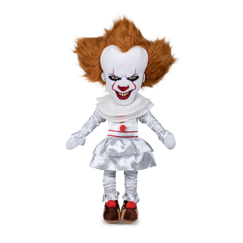 Peluche de Pennywise de IT con traje blanco y pelo rojo