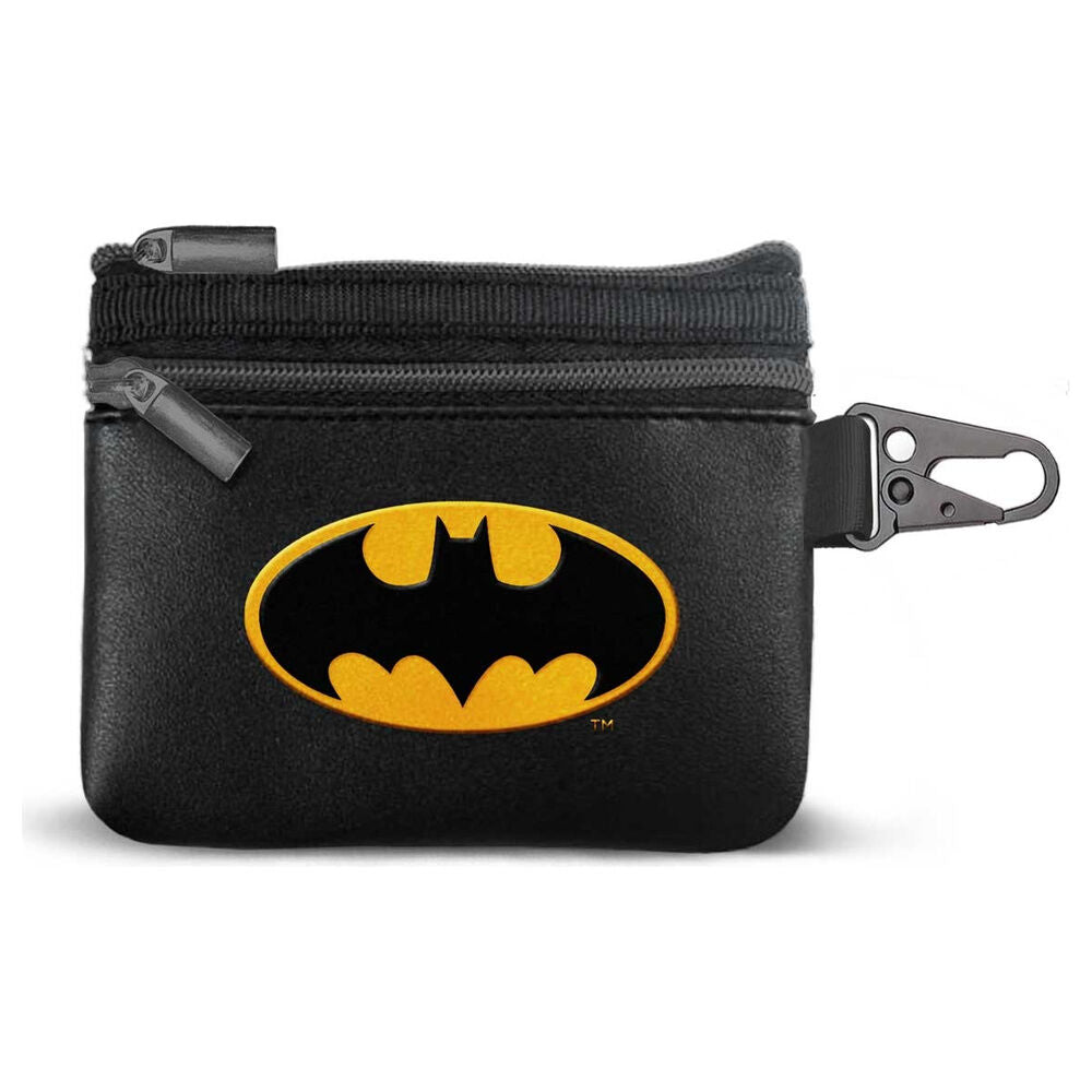 Monedero negro Batman DC Comics con dos cremalleras y mosquetón lateral