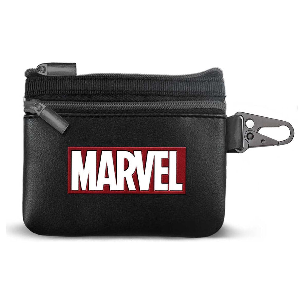 Monedero Marvel negro con doble cremallera y mosquetón lateral