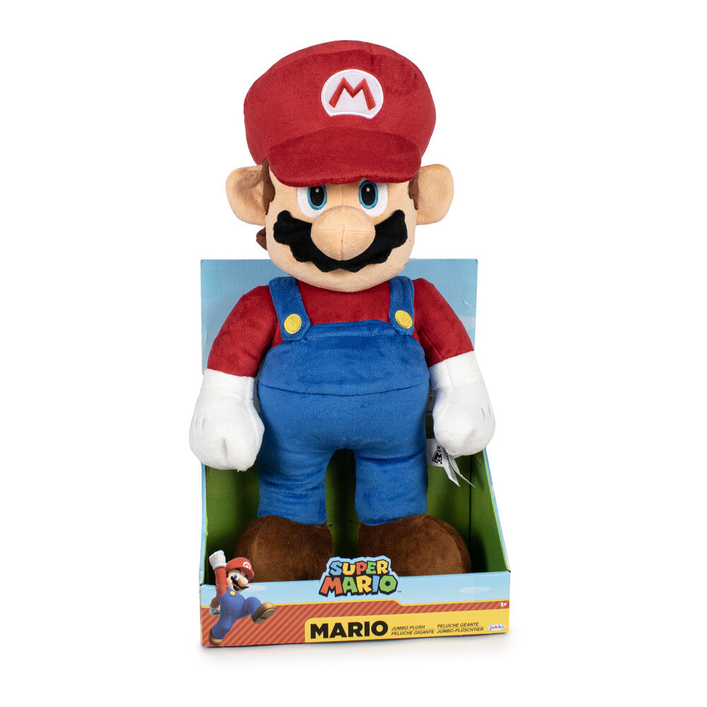 Peluche Jumbo de Mario de Super Mario con gorra roja y peto azul
