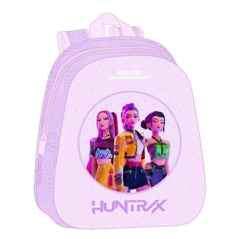 Mochila 3D lila KPop Demon Hunters con personajes de Huntrix