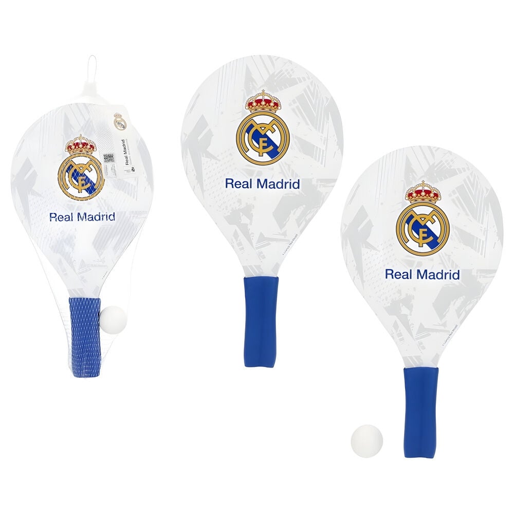 Set de dos palas de playa de madera Real Madrid con pelota