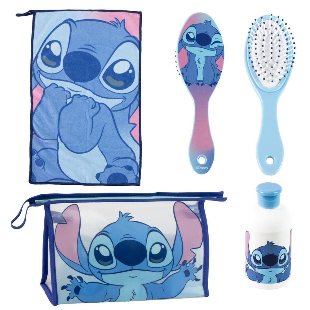 Set de aseo Stitch Disney con neceser, toalla, cepillos y frasco
