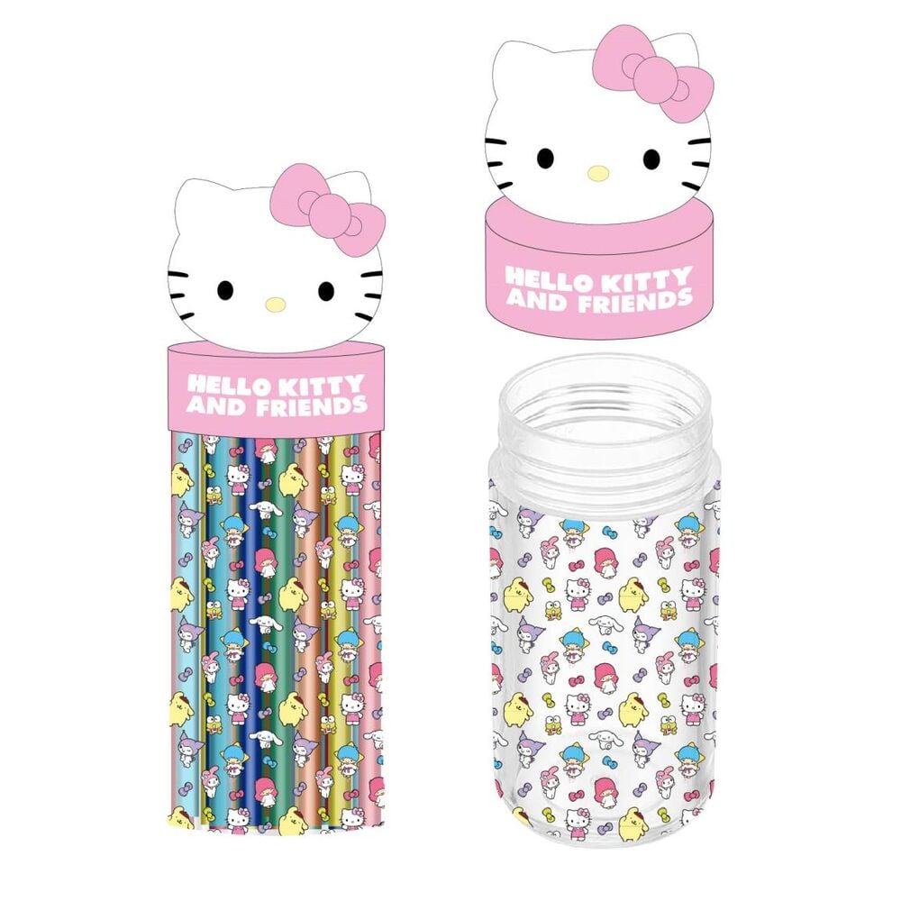 Portatodo bote Hello Kitty and Friends de CERDÁ con estampado de personajes y tapa rosa