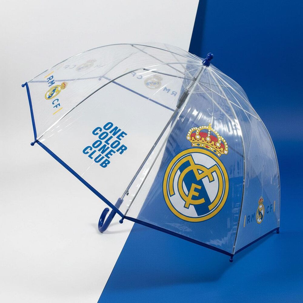 Paraguas manual transparente del Real Madrid con detalles azules - 6