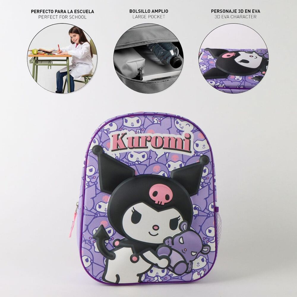 Mochila infantil lila 3D de Kuromi con estampado de personajes - 6
