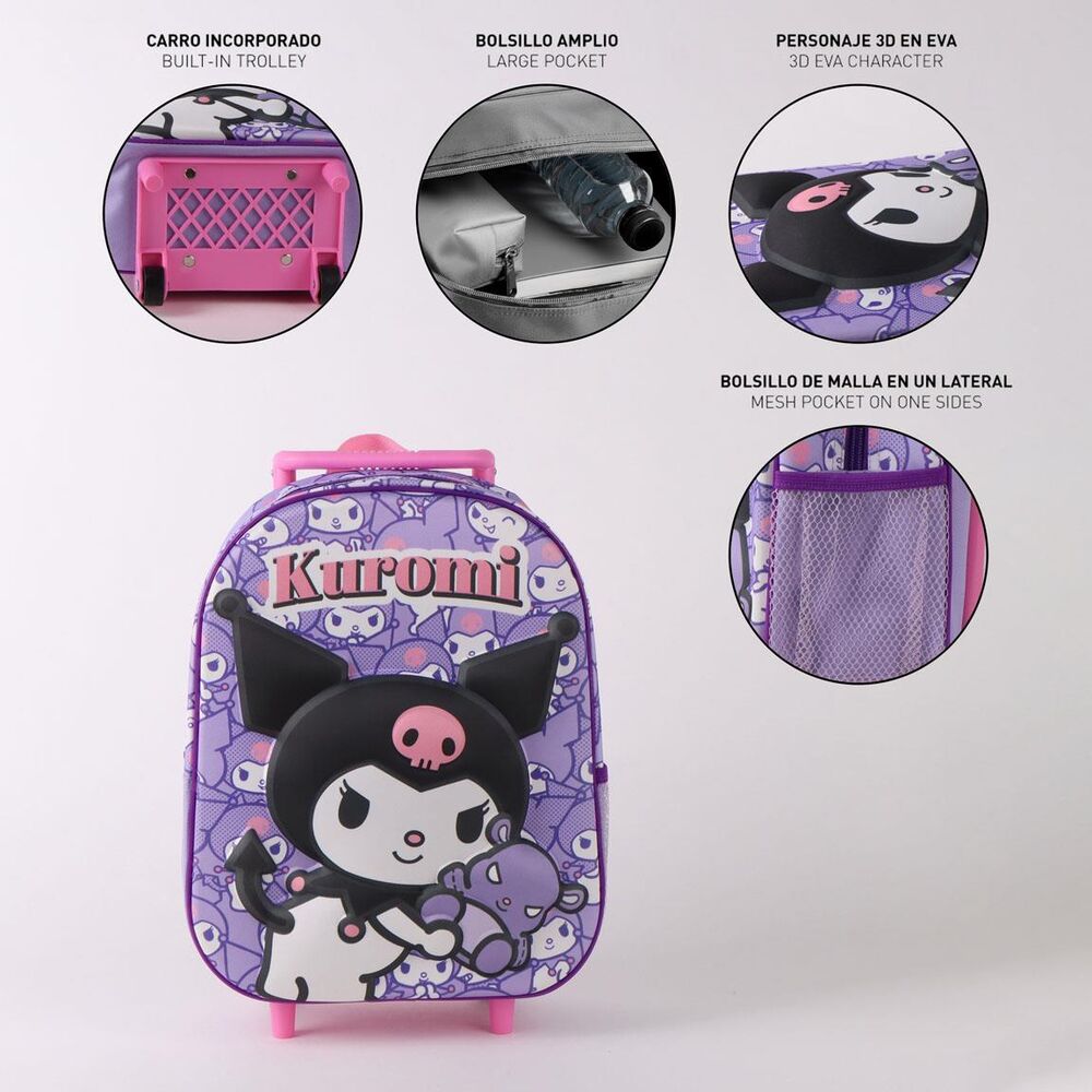 Trolley 3D morado de Kuromi Hello Kitty con asa telescópica rosa - 6