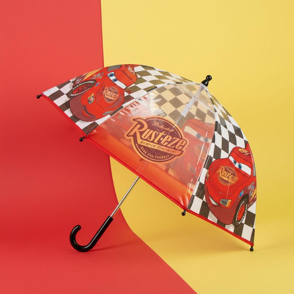 Paraguas manual transparente de Cars Disney con Rayo McQueen y bandera a cuadros - 6