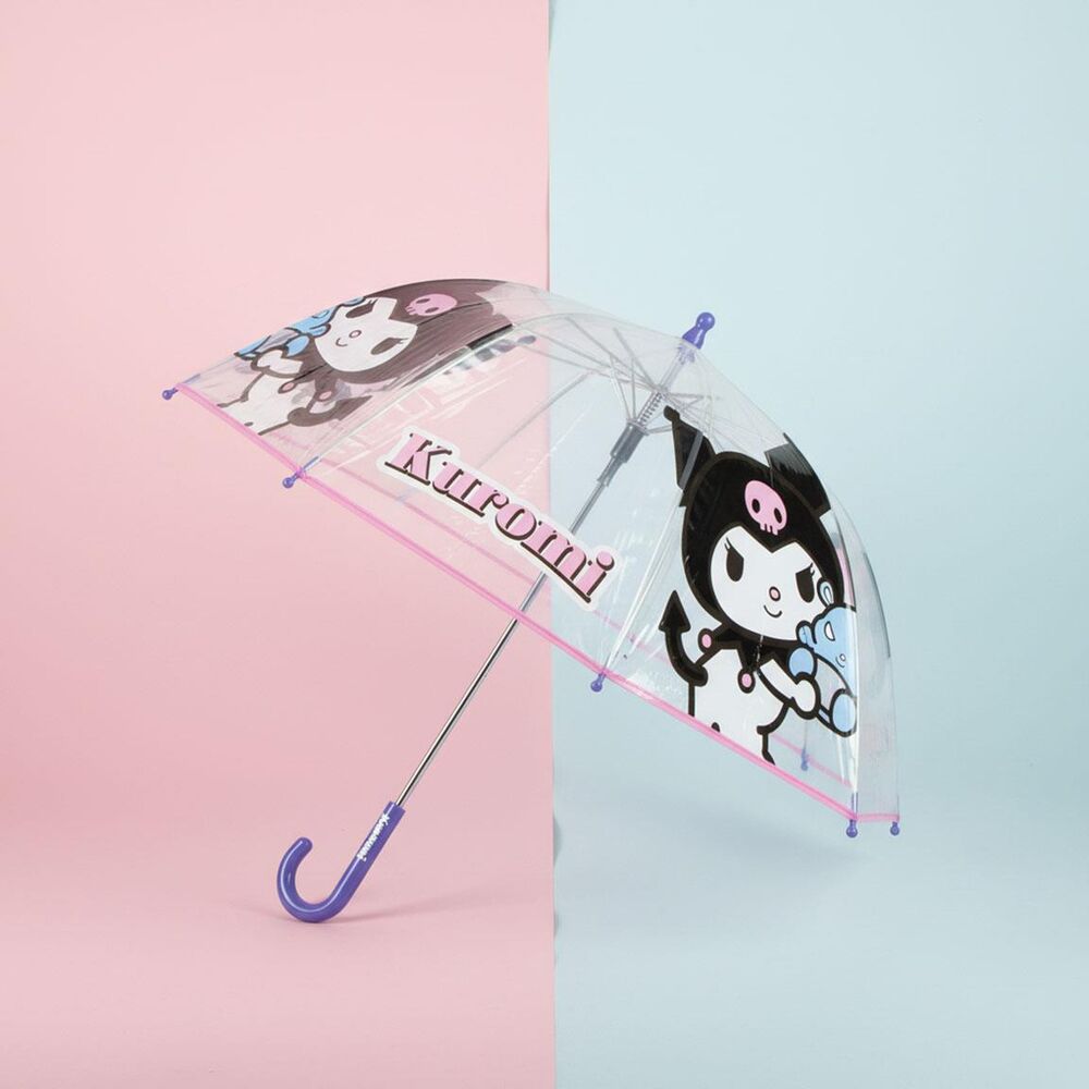 Paraguas transparente manual de Kuromi Hello Kitty con ribete rosa - 6