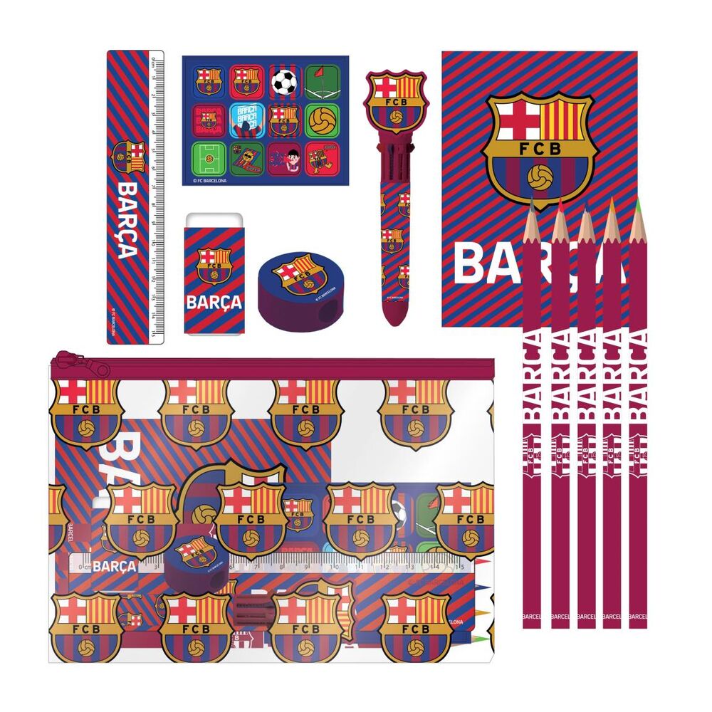 Set de papelería CERDÁ del F.C. Barcelona con lápices, regla y estuche
