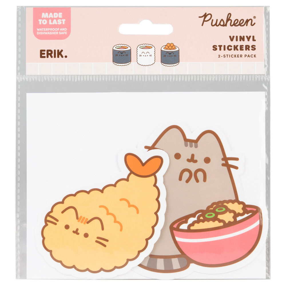 Set de dos pegatinas de vinilo Pusheen con diseño de sushi