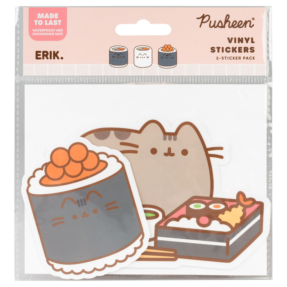 Set de 2 pegatinas de vinilo Pusheen con diseños de sushi