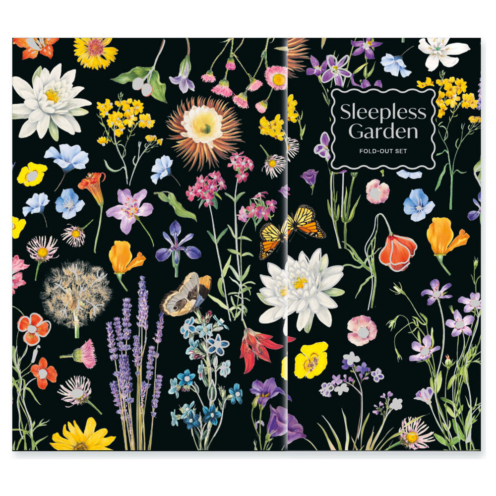 Planificador semanal ERIK Sleepless Garden desplegado con diseño floral sobre fondo negro