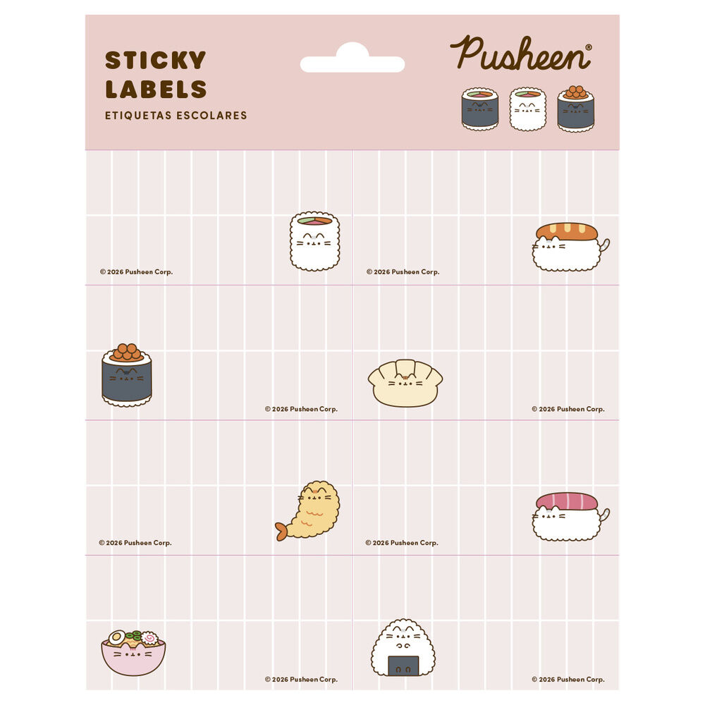 Hoja de etiquetas adhesivas Sushi Roll Pusheen con diseños de sushi