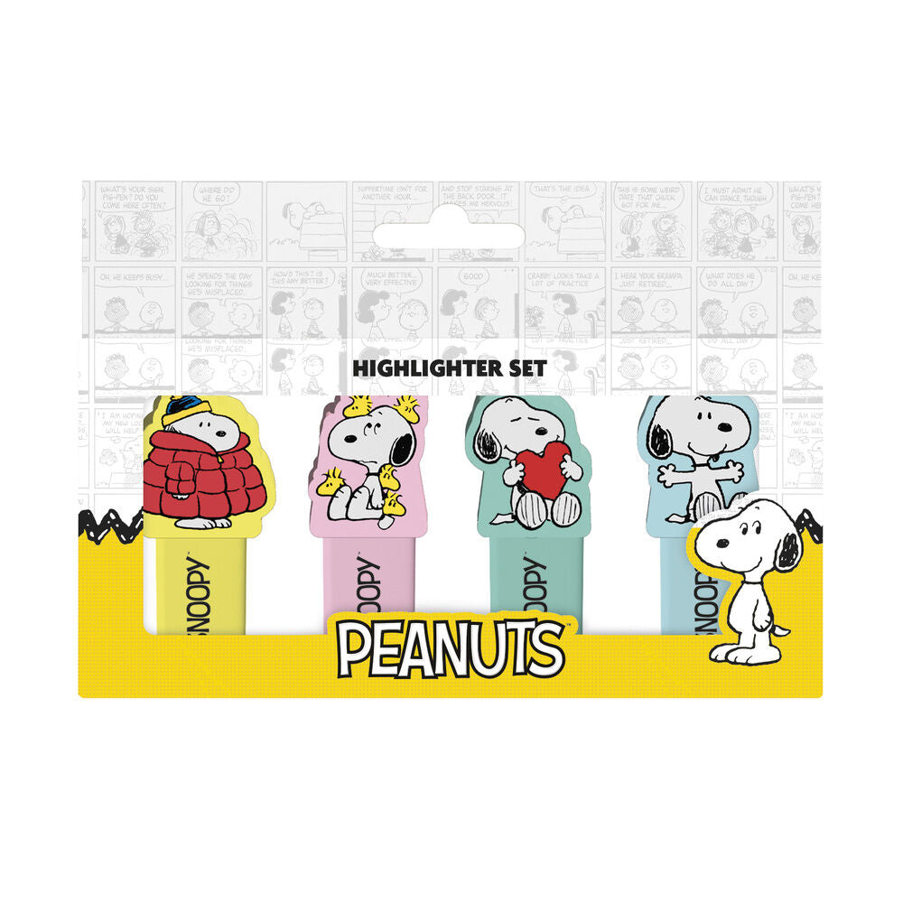 Set de cuatro subrayadores Snoopy con toppers en tonos pastel - 2