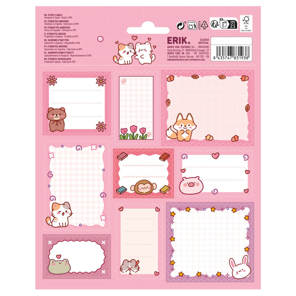 Etiquetas adhesivas escolares Kawaii ERIK con animales y frutas - 2