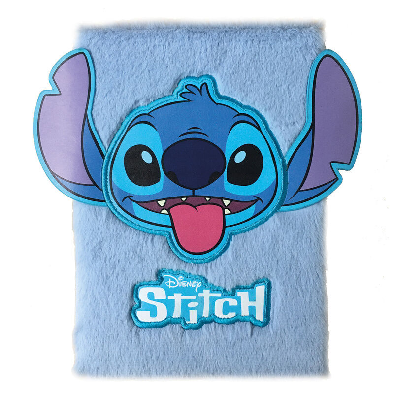 Cuaderno A5 de peluche azul con diseño frontal de Stitch Disney