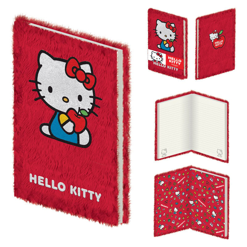 Cuaderno A5 de peluche rojo con diseño de Hello Kitty