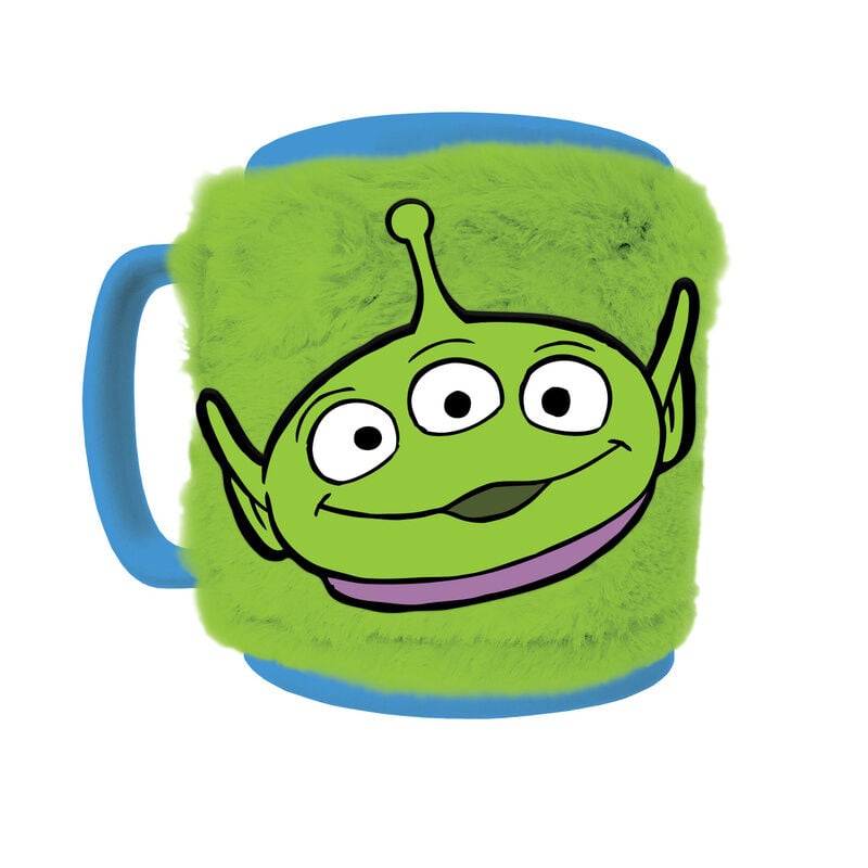 Taza Alien de Toy Story con funda de peluche verde y asa azul