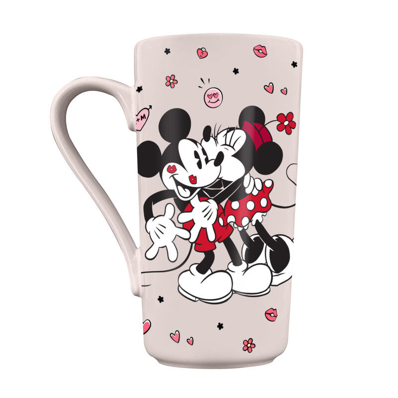 Taza de cerámica rosa de Mickey y Minnie Disney