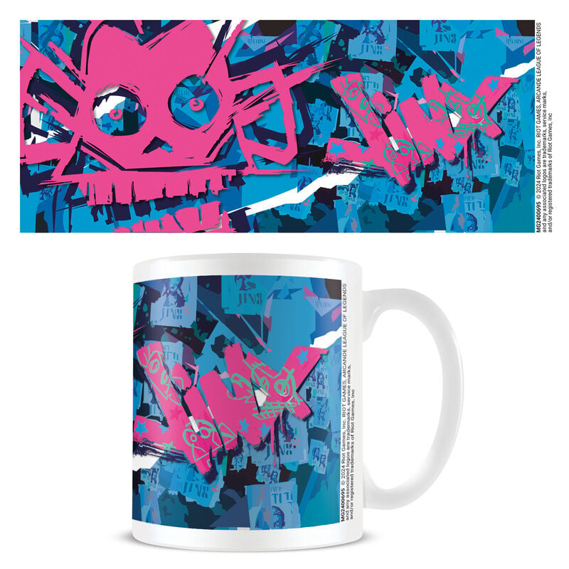 Taza de cerámica de Jinx de Arcane con estampado rosa y azul