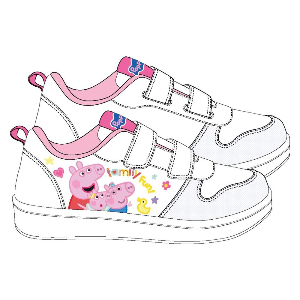 Deportivas blancas y rosas de Peppa Pig con dos cierres de velcro