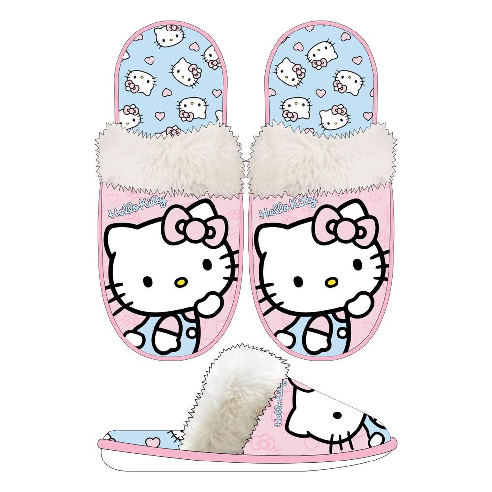 Pantuflas rosas de Hello Kitty con franja afelpada