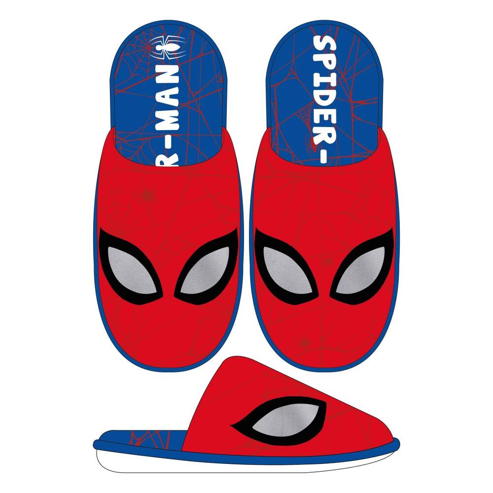 Pantuflas rojas y azules de Spider-Man Marvel con diseño de máscara
