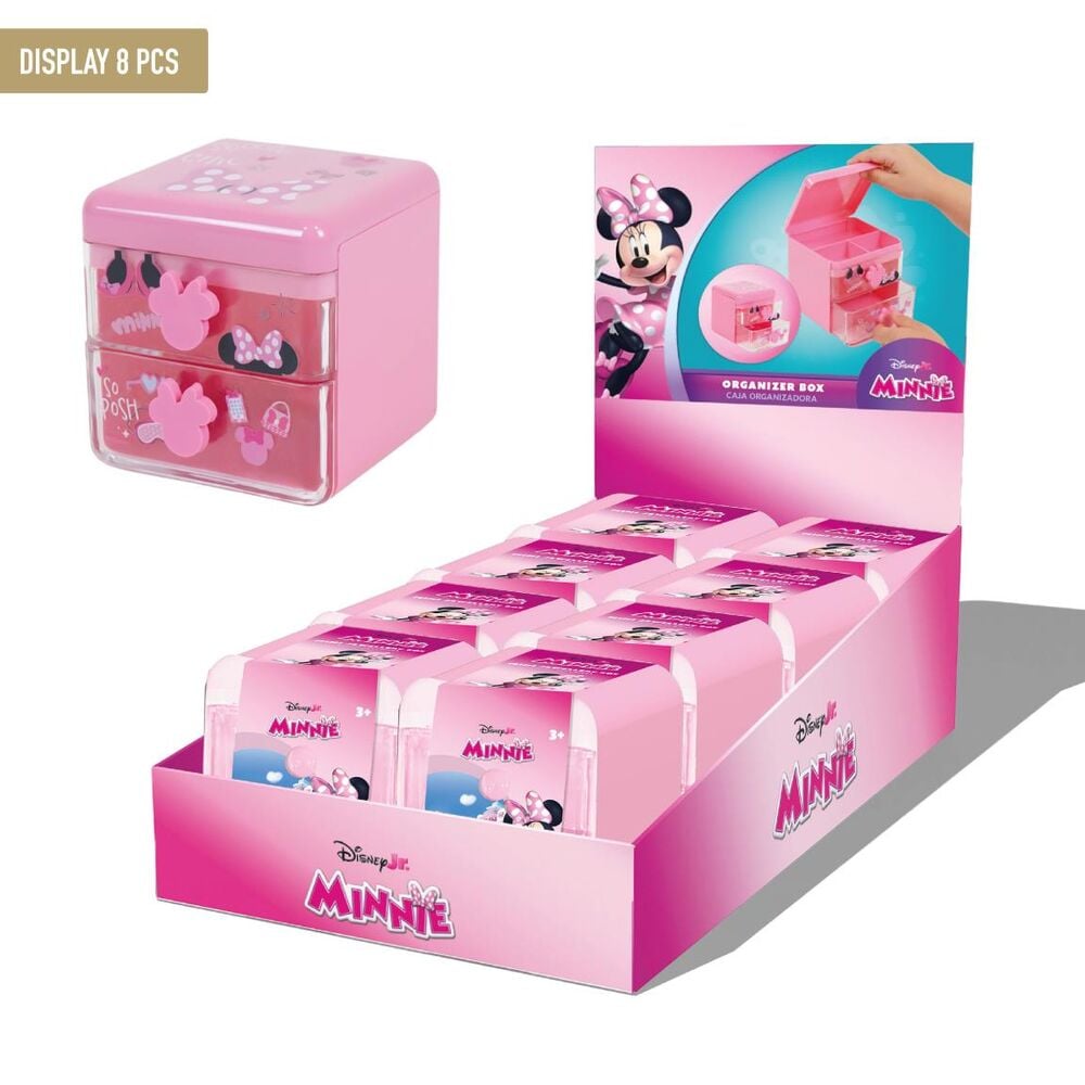 Joyero organizador rosa de Minnie Disney con dos cajones transparentes
