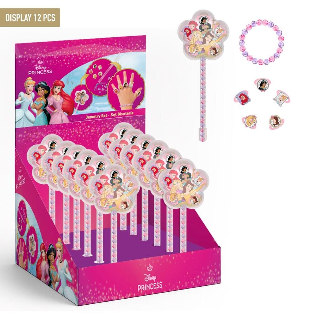 Set de bisutería Disney Princesas con pulsera y anillos