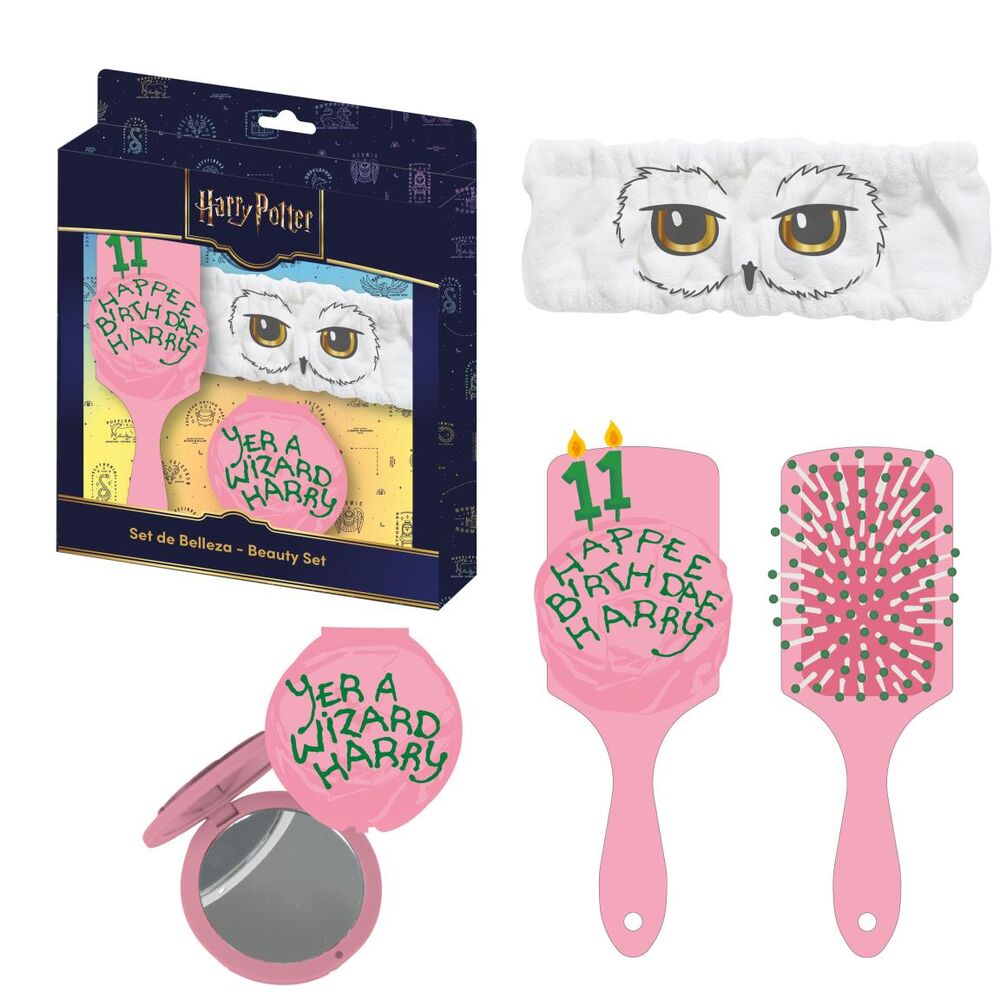 Set de belleza Harry Potter CERDÁ con diadema, cepillo y espejo rosa