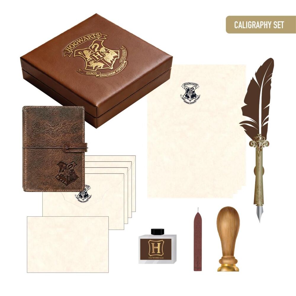Set de caligrafía Harry Potter con caja de Hogwarts, pluma y tintero