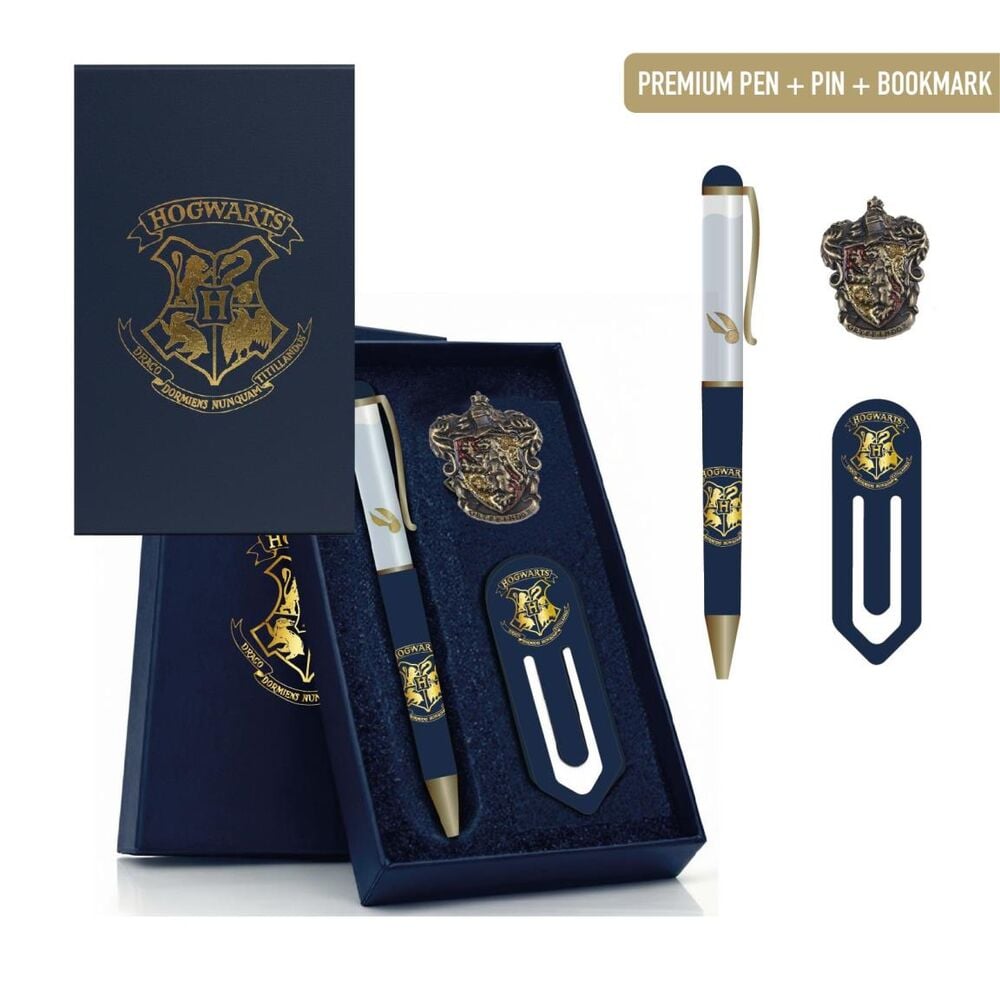 Set Harry Potter con bolígrafo, pin y marcapáginas de Hogwarts