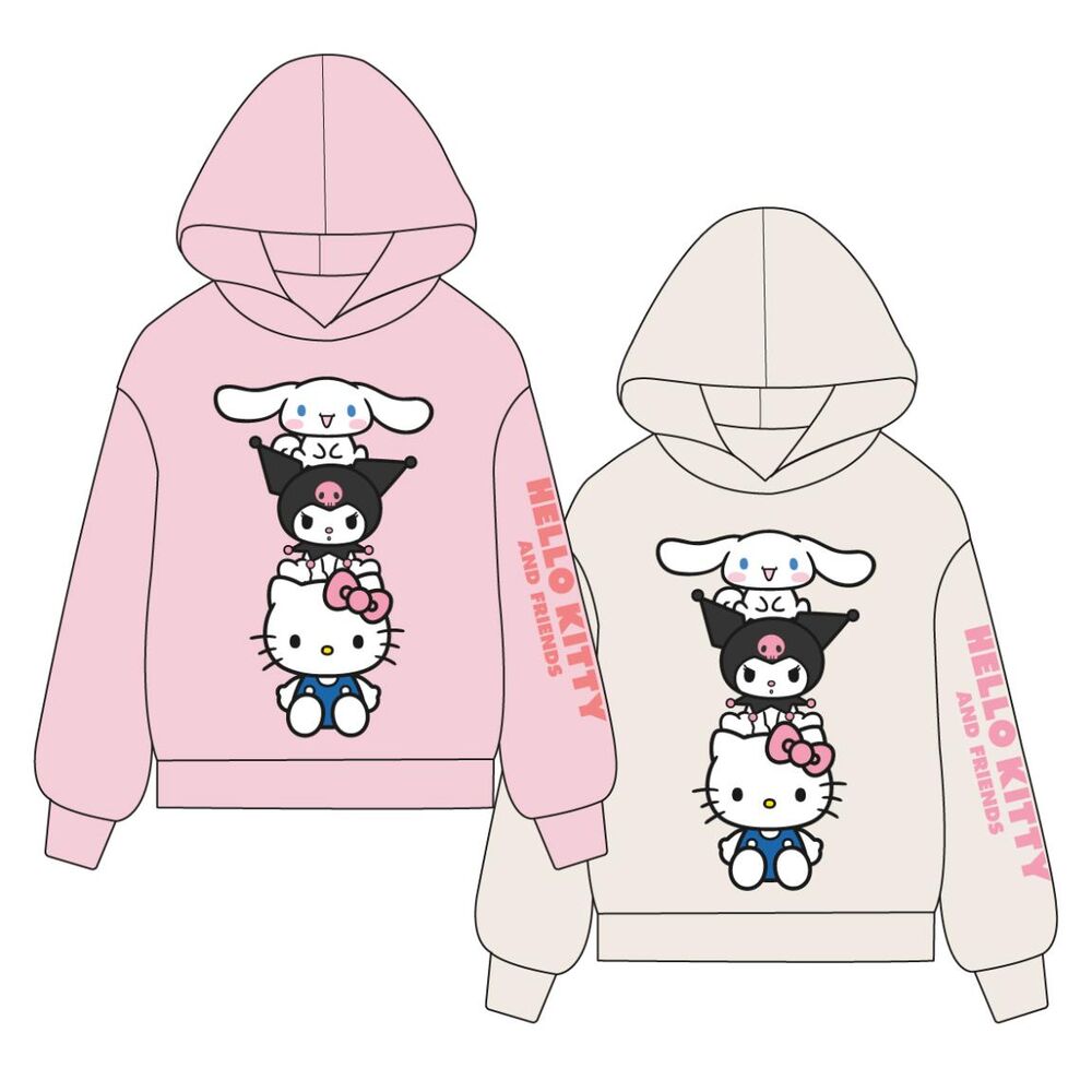 Sudaderas infantiles con capucha Hello Kitty and Friends en rosa y beige