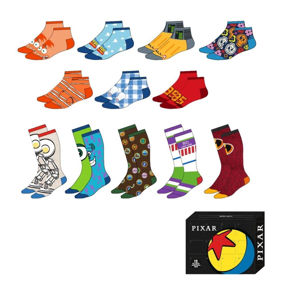 Set de 12 pares de calcetines Disney Pixar surtidos para adulto