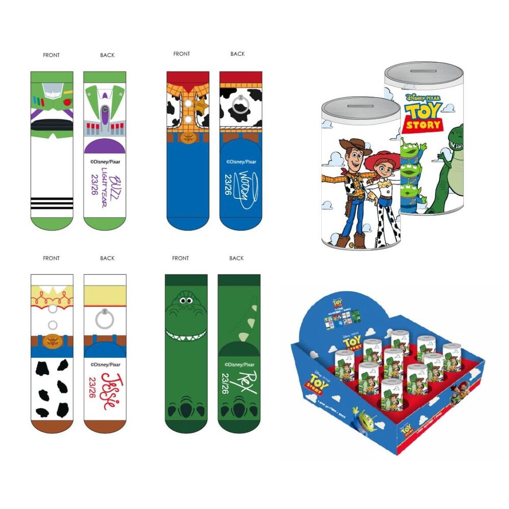 Set de cuatro pares de calcetines Disney Toy Story con diseños de Buzz, Woody, Jessie y Rex