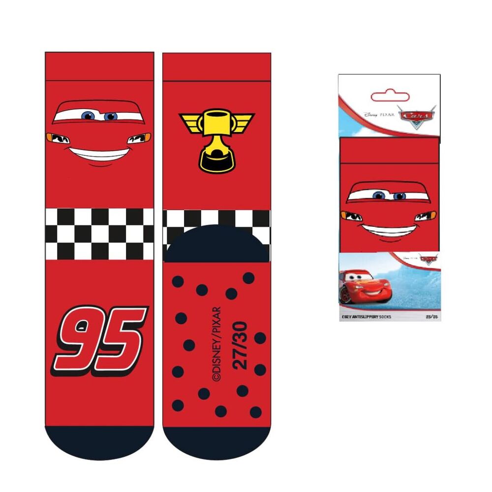 Calcetines antideslizantes rojos de Cars Disney con diseño de Rayo McQueen