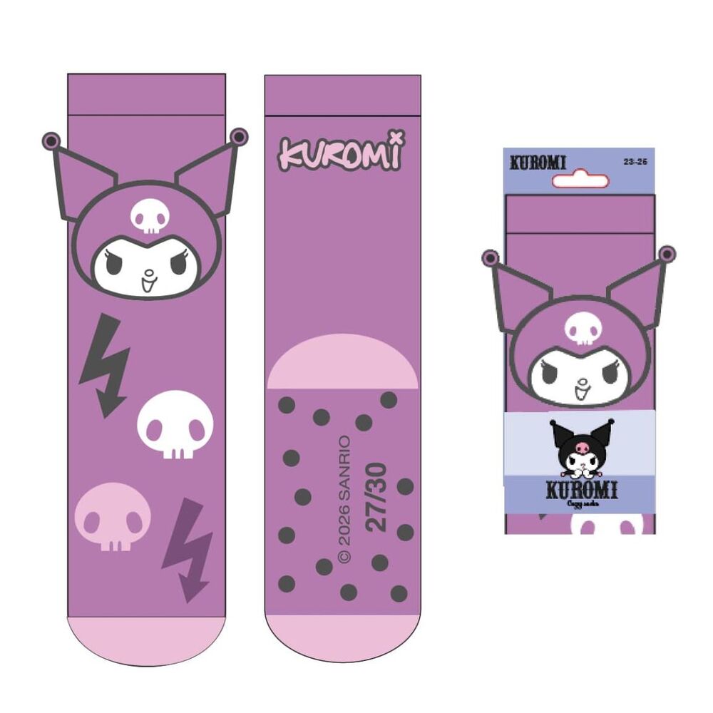 Calcetines morados antideslizantes de Kuromi Hello Kitty