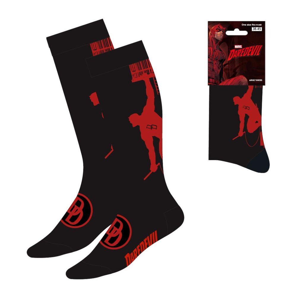 Calcetines negros de Daredevil Marvel con detalles rojos