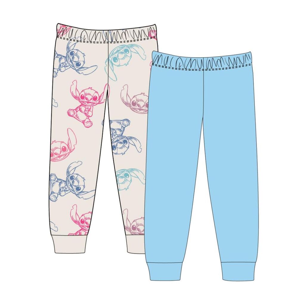 Set de dos pantalones infantiles Stitch Disney en azul y estampado multicolor - 2