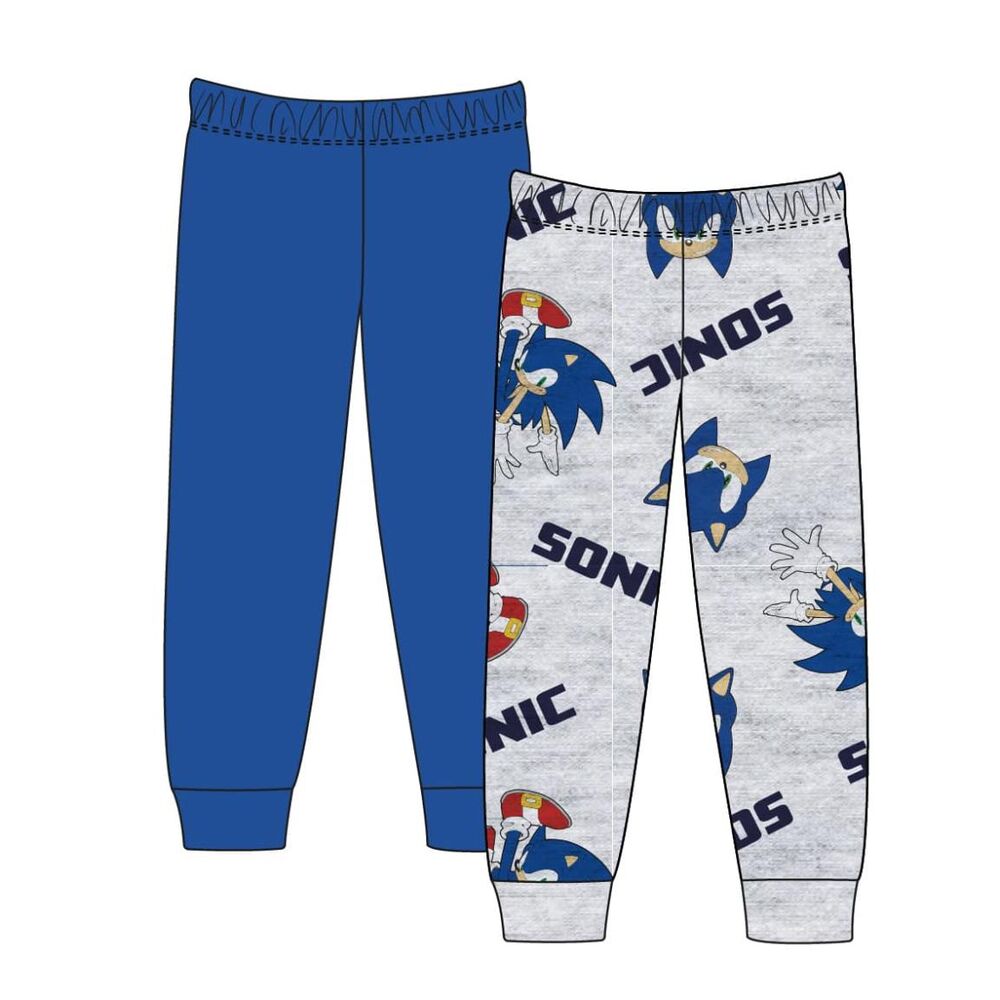 Set de dos pantalones infantiles de Sonic, uno gris estampado y otro azul - 2