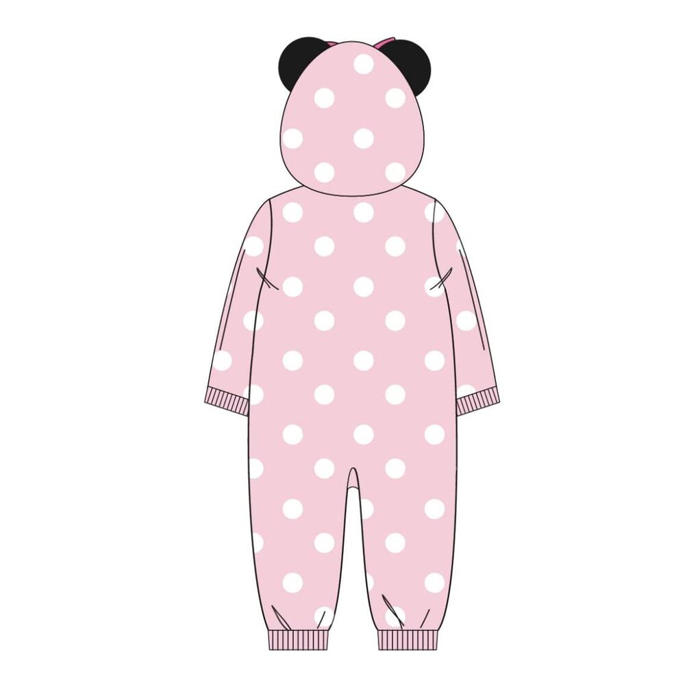 Pijama de una pieza rosa de Minnie Disney con capucha y lunares blancos - 2