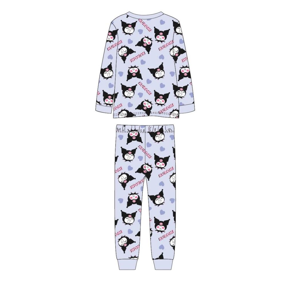 Pijama infantil lila de manga larga con estampado de Kuromi y corazones - 2
