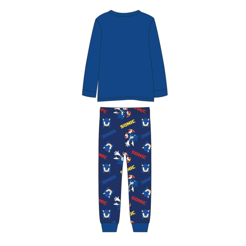Pijama infantil azul de Sonic con camiseta de manga larga y pantalón estampado - 2