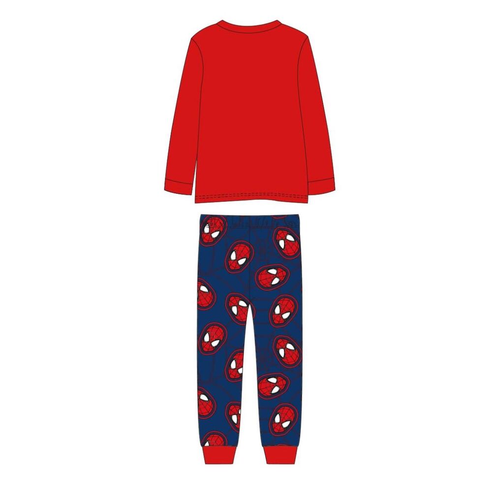 Pijama infantil Spiderman Marvel de dos piezas, con camiseta roja y pantalón azul estampado - 2
