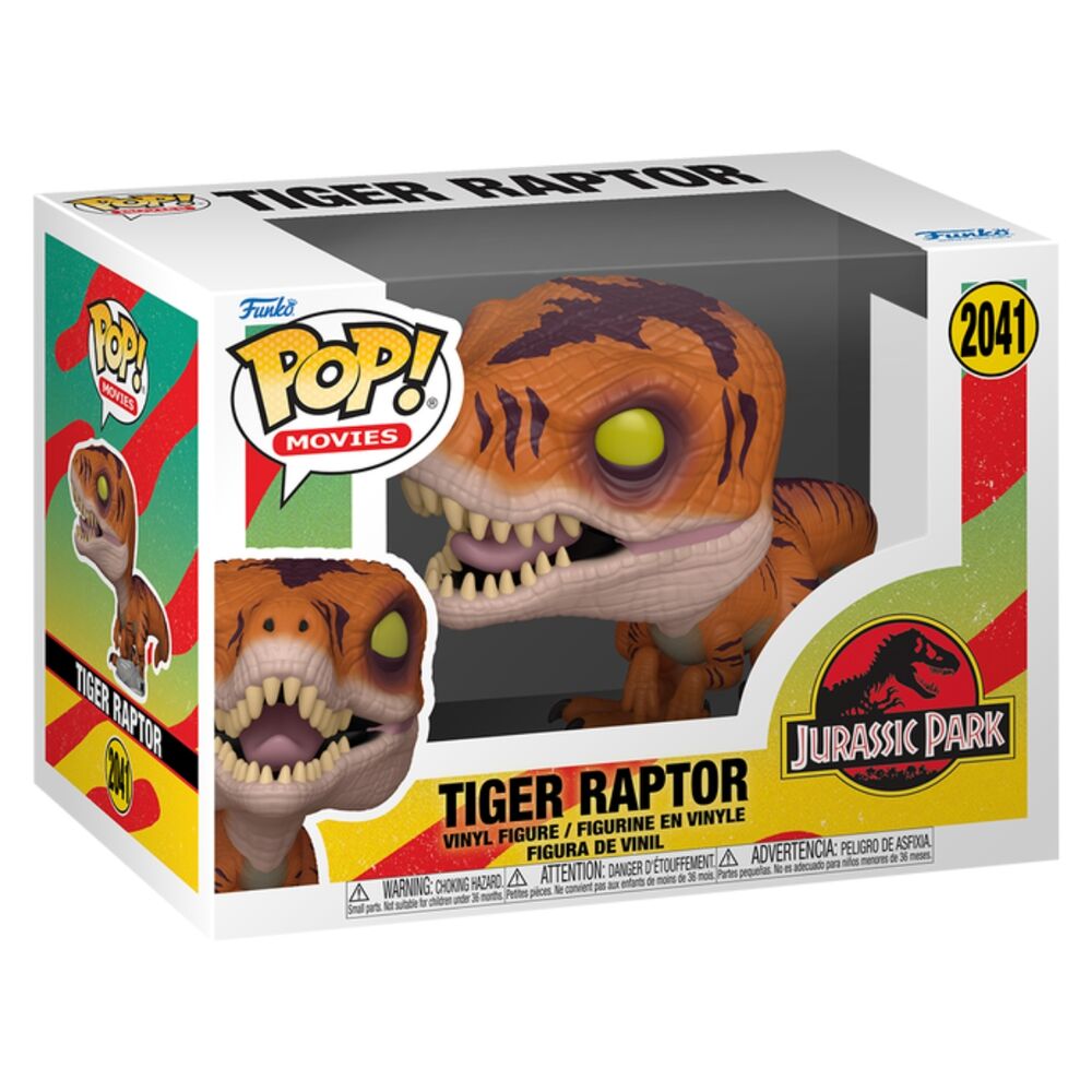 Figura FUNKO POP! Jurassic Park Tiger Raptor naranja con rayas oscuras - 2