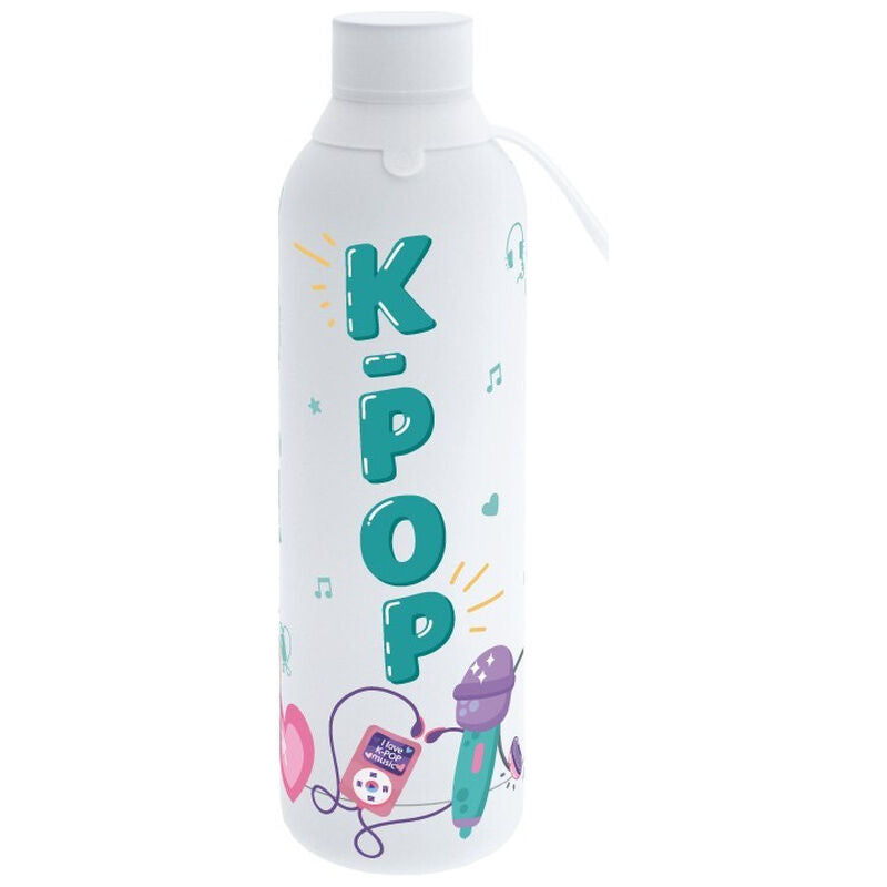 Botella térmica blanca KPop de 750 ml con diseño musical