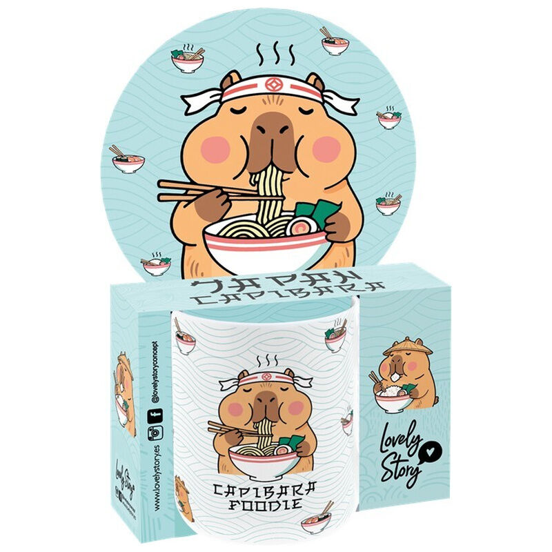Taza Foodie Capybara de cerámica con capibara comiendo ramen