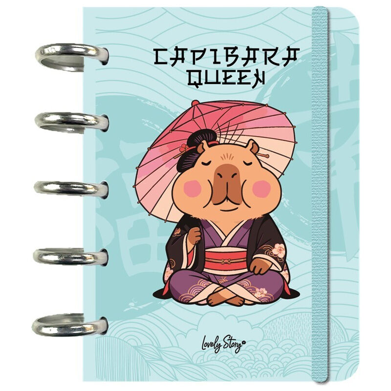 Cuaderno A6 Queen Capibara con diseño de capibara y paraguas