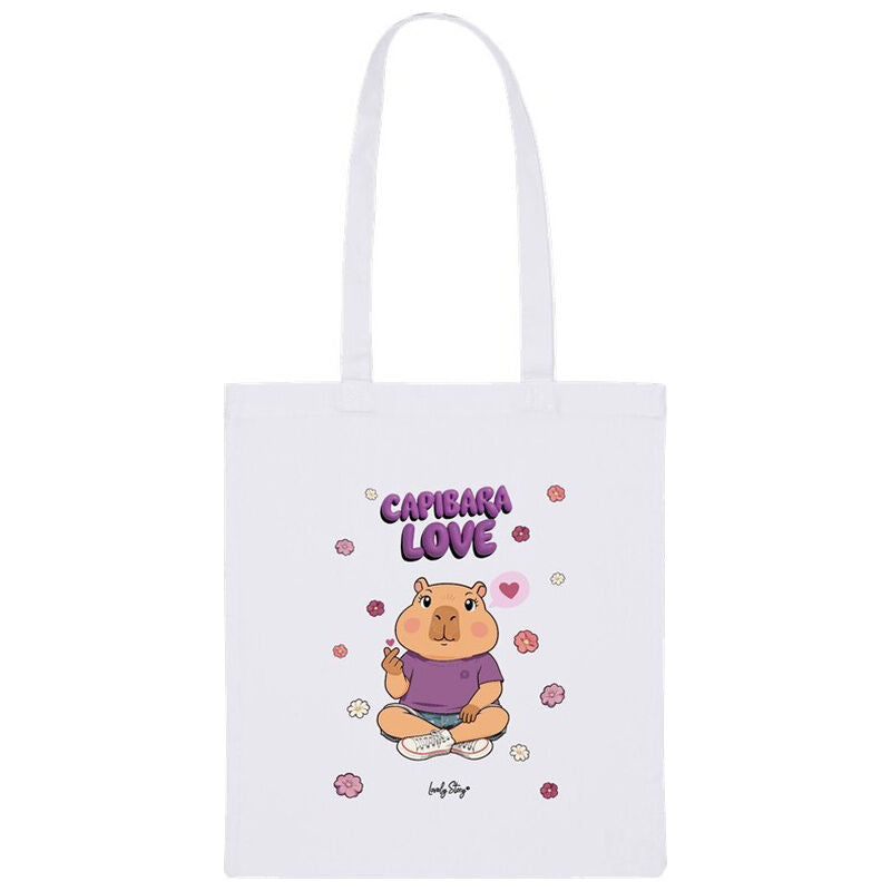 Bolsa de tela blanca Lovely Story con diseño Capibara Love